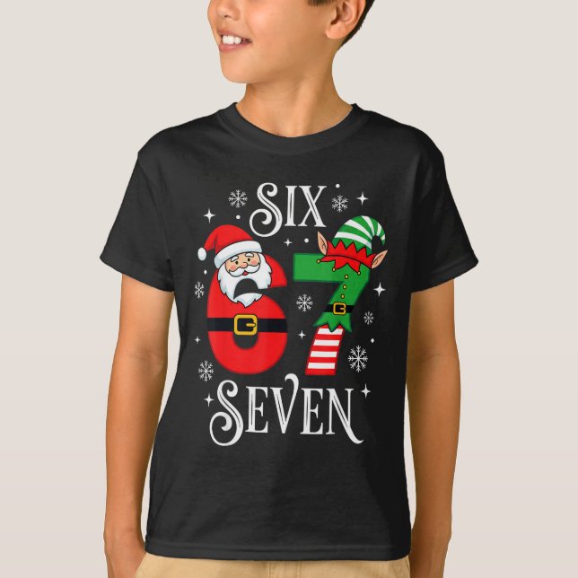 Funny Six Seven 67 Meme 6 7 Elf Santa Christmas Pa T-Shirt (Front)