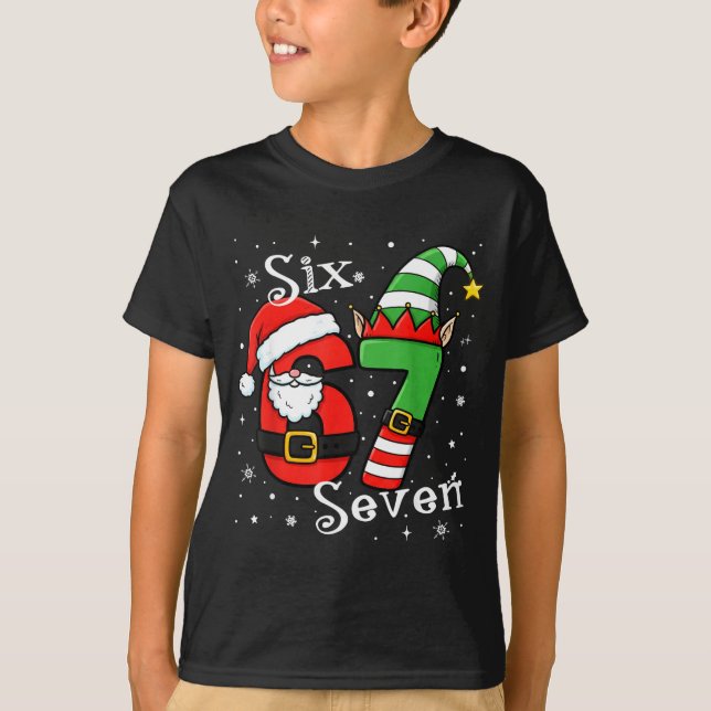 Funny Six Seven 67 Meme 6 7 Elf Santa Christmas Pa T-Shirt (Front)