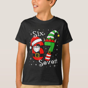 Funny Six Seven 67 Meme 6 7 Elf Santa Christmas Pa T-Shirt