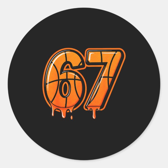 Funny Six Seven 67 Meme Gen Alpha 67 Basketball Fo Classic Round Sticker (Front)