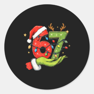 Funny Six Seven 67 Meme Santa Christmas Brainrot P Classic Round Sticker