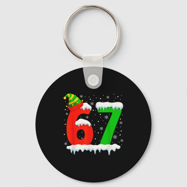 Funny Six Seven 67 Meme Saying 6 7 Elf Christmas T Keychain (Front)