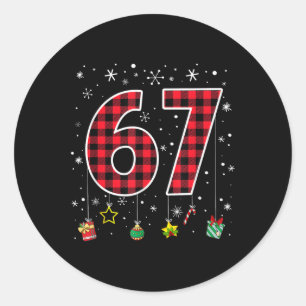 Funny Six Seven 6 7 Meme 67 Christmas Red Plaid Xm Classic Round Sticker