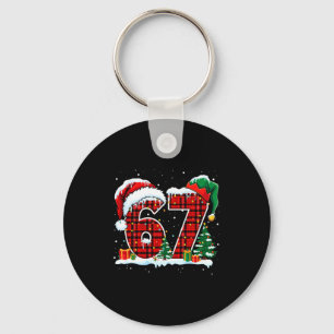 Funny Six Seven 6 7 Meme 67 Christmas Red Plaid Xm Keychain