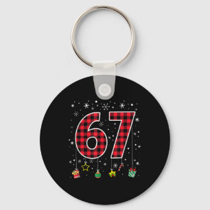 Funny Six Seven 6 7 Meme 67 Christmas Red Plaid Xm Keychain
