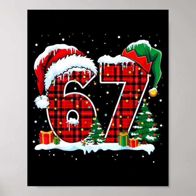 Funny Six Seven 6 7 Meme 67 Christmas Red Plaid Xm Poster (Front)