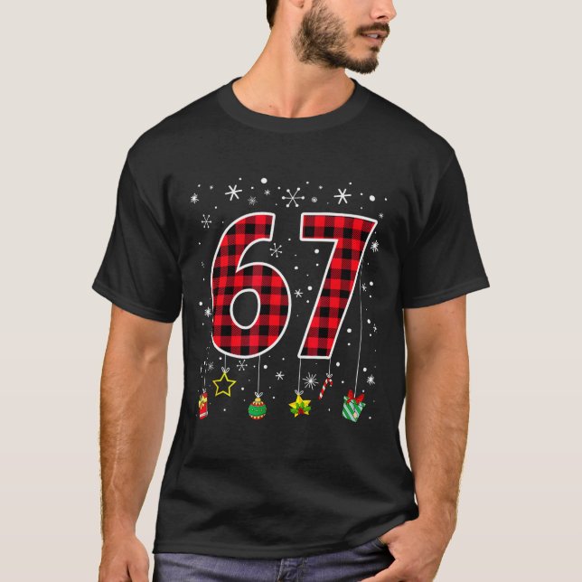 Funny Six Seven 6 7 Meme 67 Christmas Red Plaid Xm T-Shirt (Front)