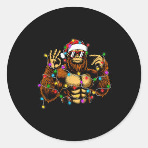 Funny Six Seven 6 7 Meme Bigfoot Christmas Lights  Classic Round Sticker