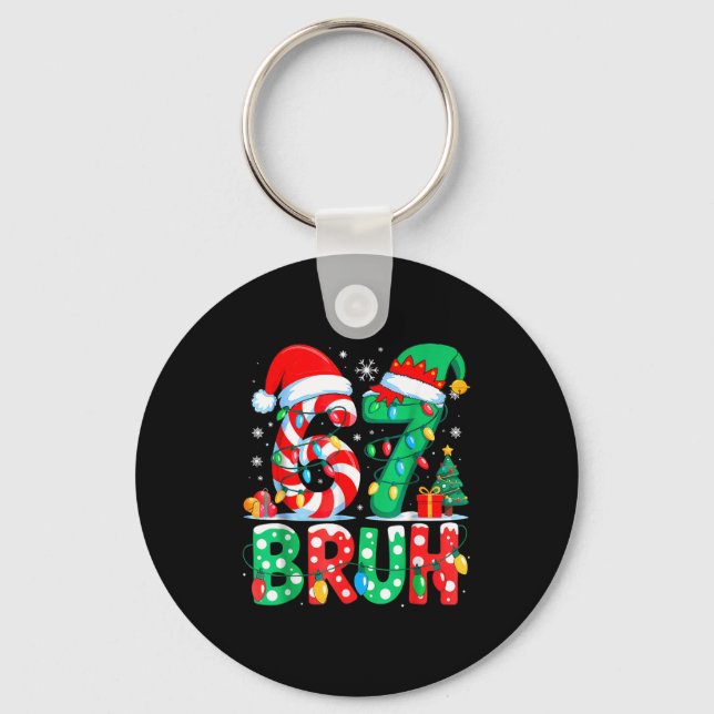 Funny Six Seven 6 7 Meme Christmas Family Xmas San Keychain (Front)