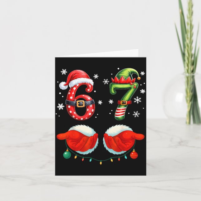 Funny Six Seven 6 7 Meme Christmas Humor Santa Elf Card (Front)