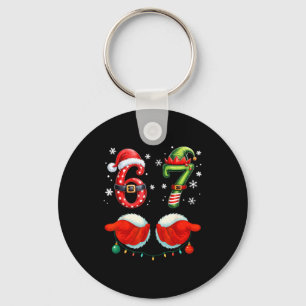 Funny Six Seven 6 7 Meme Christmas Humor Santa Elf Keychain