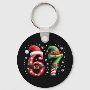 Funny Six Seven 6 7 Meme Christmas Humor Santa Elf Keychain