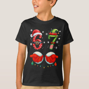 Funny Six Seven 6 7 Meme Christmas Humor Santa Elf T-Shirt