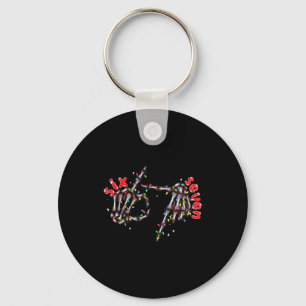 Funny Six Seven 6 7 Meme Couple Christmas Hand Ske Keychain