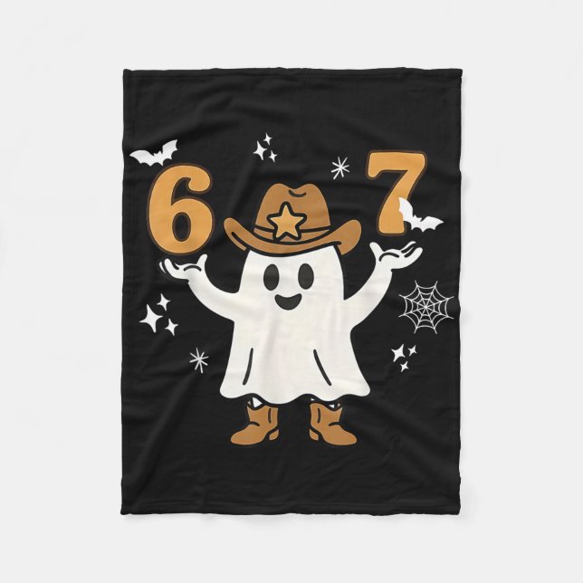 Funny Six Seven 6 7 Meme Cowboy Ghost Halloween Co Fleece Blanket (Front)