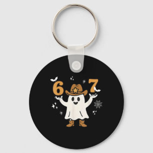 Funny Six Seven 6 7 Meme Cowboy Ghost Halloween Co Keychain