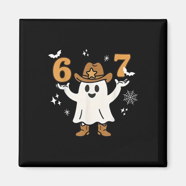 Funny Six Seven 6 7 Meme Cowboy Ghost Halloween Co Magnet (Front)