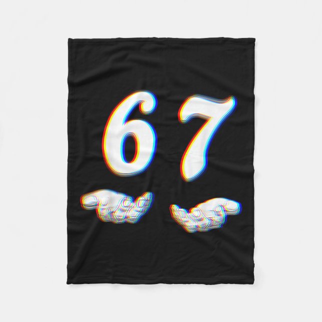 Funny Six Seven 6 7 Meme Gen Alpha Slang 67 Glitch Fleece Blanket (Front)