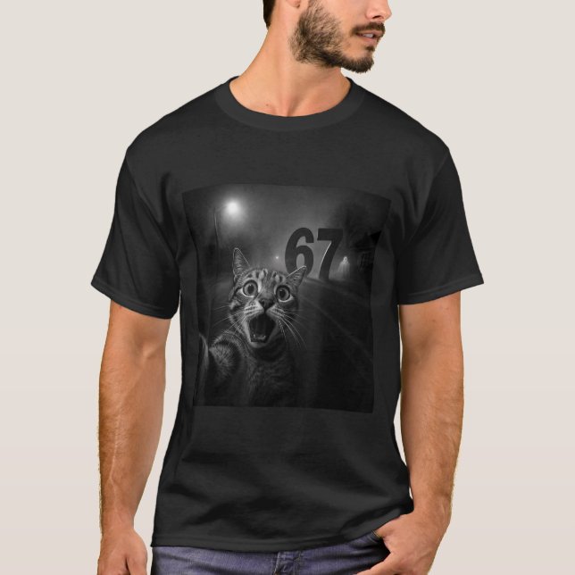 Funny Six Seven 6 7 Meme Gen Z Alpha Slang Cat Sel T-Shirt (Front)