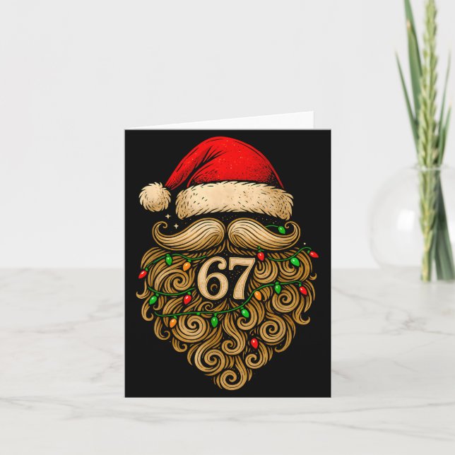 Funny Six Seven 6 7 Meme Santa Beard Christmas Men Card (Front)
