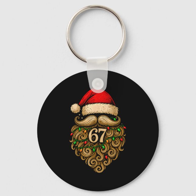 Funny Six Seven 6 7 Meme Santa Beard Christmas Men Keychain (Front)