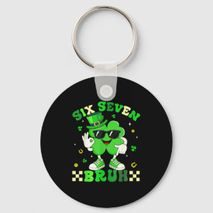 Funny six seven 6 7 meme st patricks day shamrock keychain
