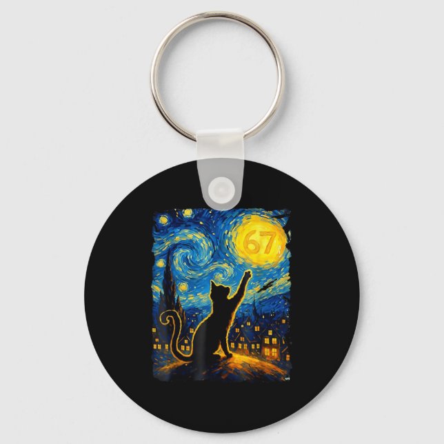 Funny Six Seven 6 7 Meme Starry Night Van Gogh Bla Keychain (Front)