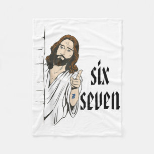 Funny Six Seven Brainrot Meme 6 7 Viral Gen Z 67 T Fleece Blanket