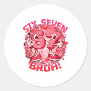 Funny Six Seven Bruh 67 Brainrot Meme Valentine's  Classic Round Sticker
