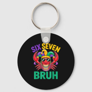 Funny six seven bruh 67 mardi gras crawfish beads keychain