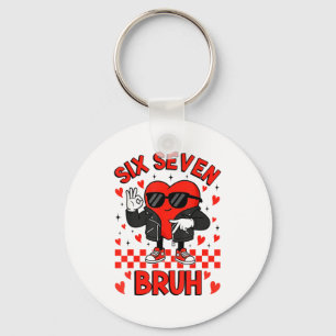 Funny Six Seven Bruh 6 7 Meme Valentines Heart Boy Keychain