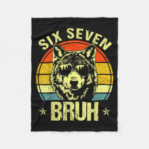 Funny Six Seven Bruh 6 7 Wolf Meme Kids Boys Men Fleece Blanket