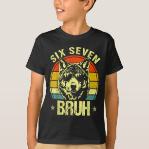 Funny Six Seven Bruh 6 7 Wolf Meme Kids Boys Men  T-Shirt