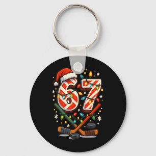 Funny Six Seven Christmas Ice Hockey Keychain