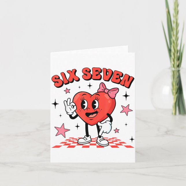 Funny Six Seven Cute Heart 67 Meme Valentine Kids  Card (Front)