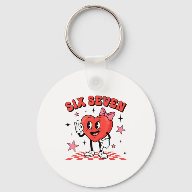 Funny Six Seven Cute Heart 67 Meme Valentine Kids  Keychain (Front)