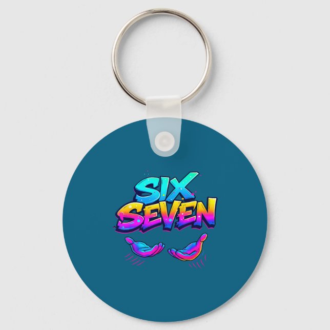 Funny Six Seven Design Graphic 67 6 7 Meme Hands G Keychain (Front)