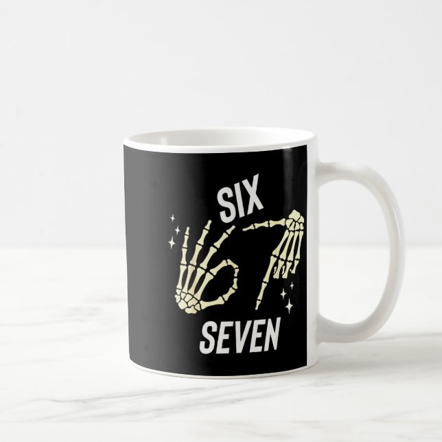 Funny Six Seven Gen Alpha Slang Meme 6 7 Skeleton  Coffee Mug (Right)