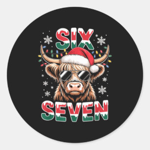 Funny Six Seven Highland Cow Christmas 67 Cool Xma Classic Round Sticker