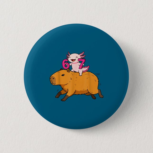 Funny Six Seven Kawaii Axolotl Capybara 2 Inch Round Button (Front)