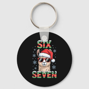 Funny Six Seven Llama Christmas 67 Santa Hat Alpac Keychain