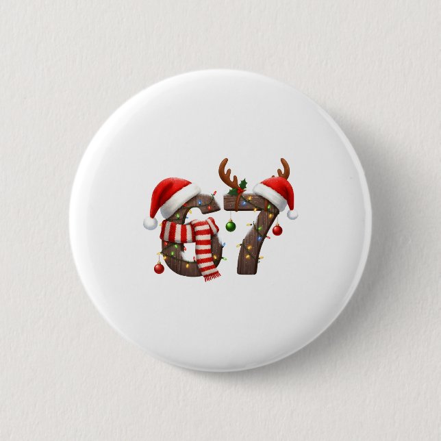 Funny Six Seven Meme 6-7 Xmas 67 Christmas Lights  2 Inch Round Button (Front)