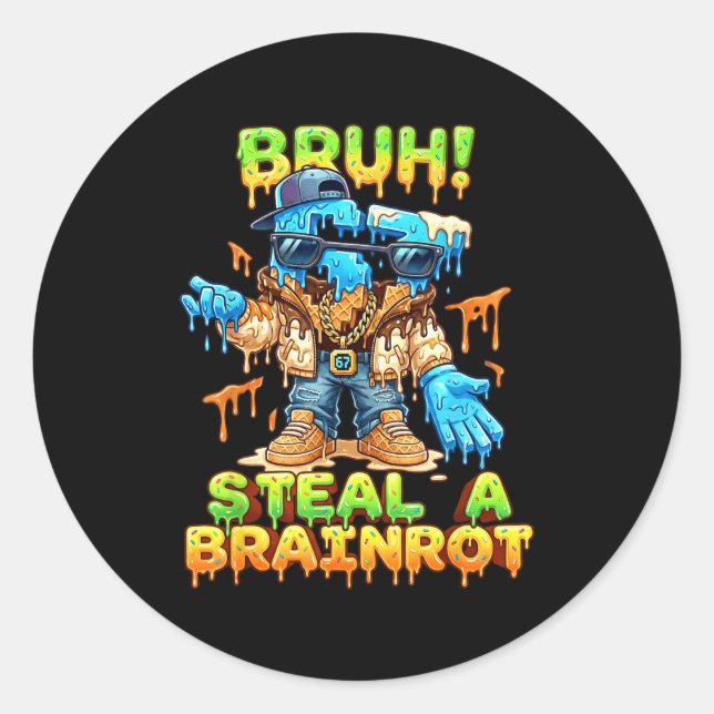 Funny Six Seven Meme - Bruh Steal A Brainrot - Fun Classic Round Sticker (Front)
