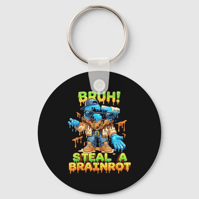 Funny Six Seven Meme - Bruh Steal A Brainrot - Fun Keychain (Front)