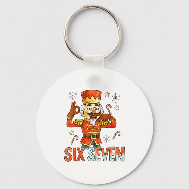 Funny Six Seven Meme Christmas Nutcracker Men Wome Keychain (Front)