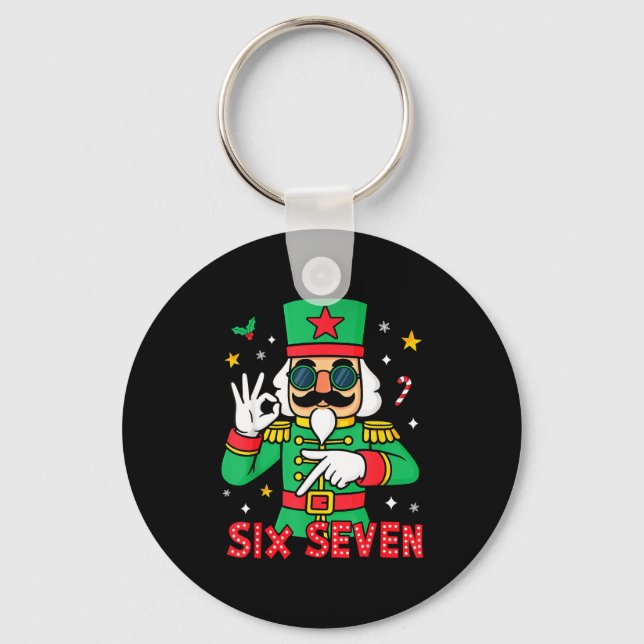 Funny Six Seven Meme Christmas Nutcracker Saying 6 Keychain (Front)