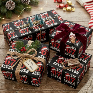Funny Six Seven Santa Hat Christmas Saying Wrapping Paper