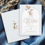 Funny SIX Silly Goose Cute Arch Boy 6th Birthday Invitation<br><div class="desc">Personalize this darling and modern arch striped SIX and Such A Silly Goose kids boy 6th birthday party invitation (change wording to any age!), featuring a simple blue and tan / brown neutral colour palette with cute watercolor hand drawn geese holding colourful balloons on the front and back, with arch...</div>