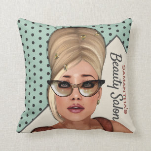 Funny Sixties Retro Beehive Hair Salon Throw Pillow