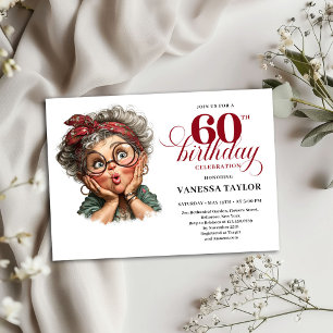 Funny Sixty Birthday Invite Old Lady Party Design
